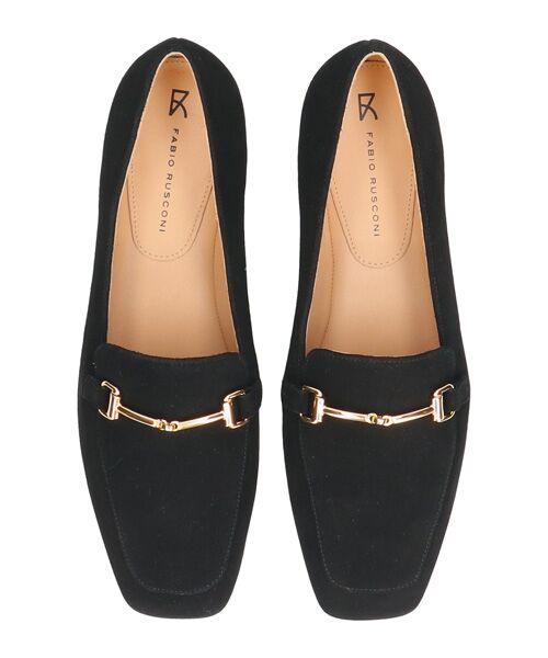 INTER-CHAUSSURES/インター ショシュール 【FABIO RUSCONI】スクエアトウサケットビットローファー ブラックスウェード 39