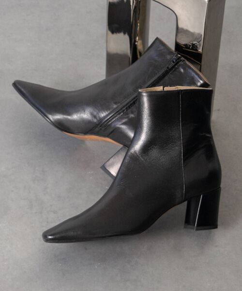 INTER-CHAUSSURES/インター ショシュール 【FABIO RUSCONI】スクエアトウプレーンショートブーツ ブラック 37 INTER-CHAUSSURES/インター ショシュール 【FABIO RUSCONI】スクエアトウプレーンショートブーツ ブラック 37