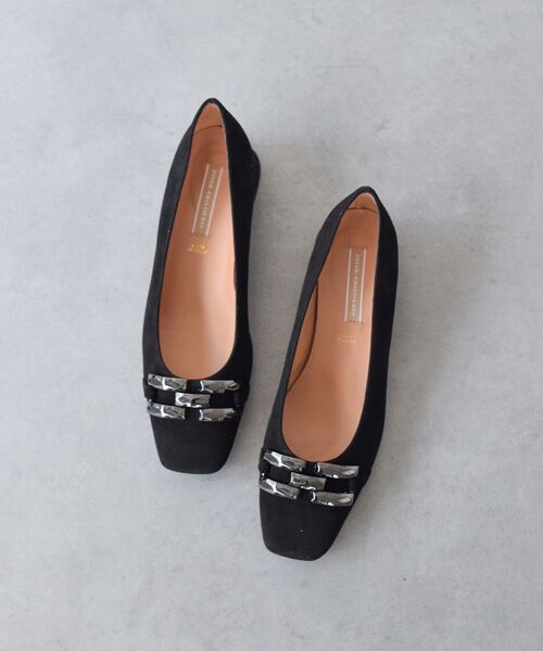INTER-CHAUSSURES/インター ショシュール 【INTER-CHAUSSURES】スクエアトウローヒールバックルパンプス ブラックスウェード 35 INTER-CHAUSSURES/インター ショシュール 【INTER-CHAUSSURES】スクエアトウローヒールバックルパンプス ブラックスウェード 35