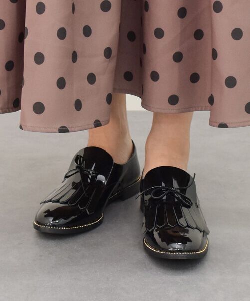 INTER-CHAUSSURES/インター ショシュール 【INTER-CHAUSSURES】レースリボンエナメルキルトシューズ ブラックエナメル 36 INTER-CHAUSSURES/インター ショシュール 【INTER-CHAUSSURES】レースリボンエナメルキルトシューズ ブラックエナメル 36