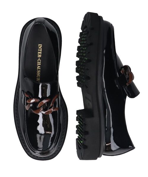 INTER-CHAUSSURES/インター ショシュール 【INTER-CHAUSSURES】撥水厚底チェーンローファー ブラックエナメル 36 INTER-CHAUSSURES/インター ショシュール 【INTER-CHAUSSURES】撥水厚底チェーンローファー ブラックエナメル 36
