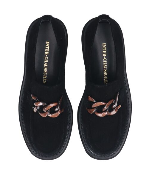 INTER-CHAUSSURES/インター ショシュール 【INTER-CHAUSSURES】撥水厚底チェーンローファー ブラックスウェード 38 INTER-CHAUSSURES/インター ショシュール 【INTER-CHAUSSURES】撥水厚底チェーンローファー ブラックスウェード 38