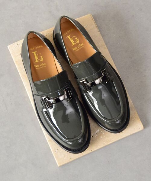 INTER-CHAUSSURES/インター ショシュール 【LUCA GROSSI】ラウンドトウメタルバックルローファー ダークグレーエナメル 38 INTER-CHAUSSURES/インター ショシュール 【LUCA GROSSI】ラウンドトウメタルバックルローファー ダークグレーエナメル 38