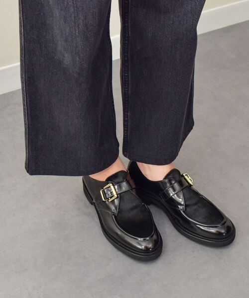 INTER-CHAUSSURES/インター ショシュール 【LUCA GROSSI】異素材コンビモンクストラップシューズ ブラックコンビ 39 INTER-CHAUSSURES/インター ショシュール 【LUCA GROSSI】異素材コンビモンクストラップシューズ ブラックコンビ 39