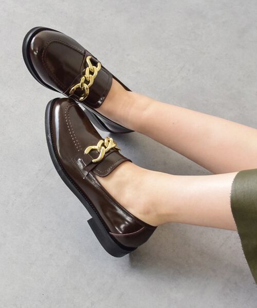 INTER-CHAUSSURES/インター ショシュール 【LUCA GROSSI】ラウンドトウチェーンローファー ダークブラウン 36 INTER-CHAUSSURES/インター ショシュール 【LUCA GROSSI】ラウンドトウチェーンローファー ダークブラウン 36