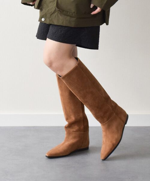 INTER-CHAUSSURES/インター ショシュール 【CORSO ROMA,9】インヒールセミルーズフィットロングブーツ ブラウンスウェード 38 INTER-CHAUSSURES/インター ショシュール 【CORSO ROMA,9】インヒールセミルーズフィットロングブーツ ブラウンスウェード 38