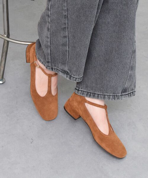 INTER-CHAUSSURES/インター ショシュール 【ANGEL ALARCON】Tストラップローヒールパンプス ブラウンスウェード 35 INTER-CHAUSSURES/インター ショシュール 【ANGEL ALARCON】Tストラップローヒールパンプス ブラウンスウェード 35