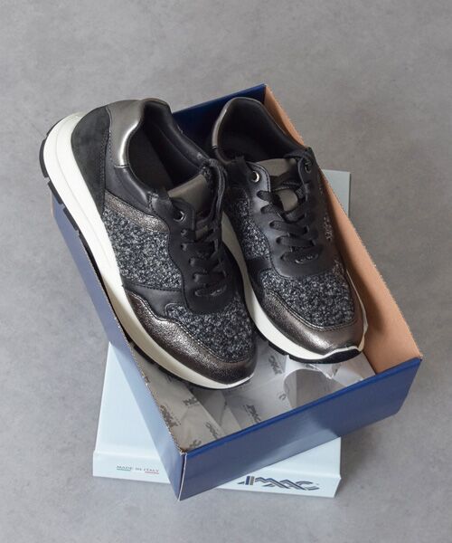 INTER-CHAUSSURES/インター ショシュール 【IMAC】異素材コンビレースアップスニーカー ブラックコンビ 36