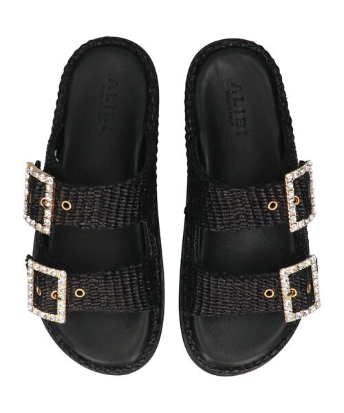 INTER-CHAUSSURES / インター ショシュール サンダル | 【ALBI】ビジューバックルダブルベルトサンダル（ブラック雑材）