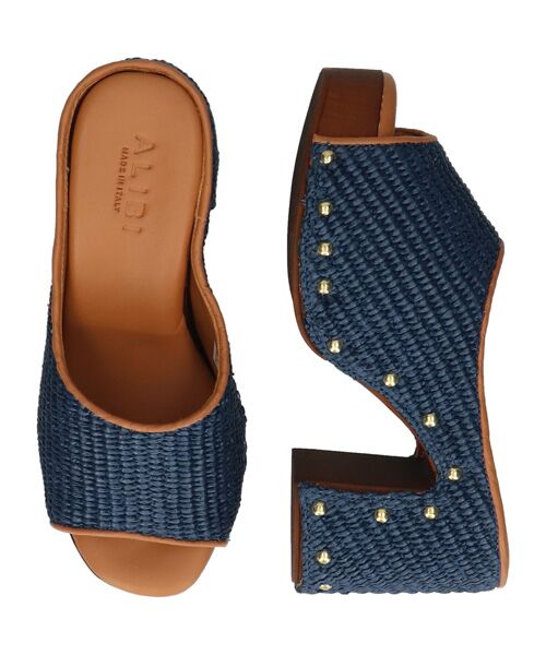 INTER-CHAUSSURES / インター ショシュール サンダル | 【ALBI】ラフィアヒールサボサンダル（ブルー雑材）
