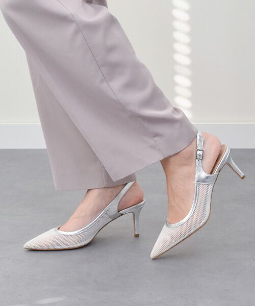 INTER-CHAUSSURES / インター ショシュール パンプス | 【FABIO RUSCONI】チュールネットレイヤードバックバンド（シルバーコンビ）