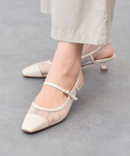 INTER-CHAUSSURES / インター ショシュール パンプス | 【FABIO RUSCONI】ワンストラップネットバックバンドパンプス（オフホワイトコンビ）