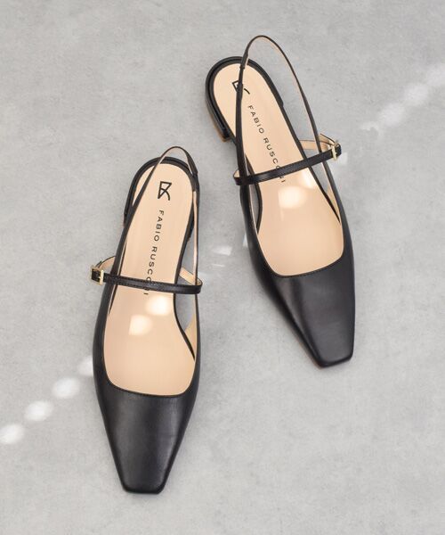 INTER-CHAUSSURES / インター ショシュール パンプス | 【FABIO RUSCONI】スクエアトウワンストラップバックバンド（ブラック）