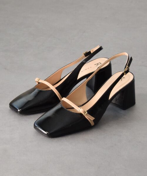 INTER-CHAUSSURES / インター ショシュール パンプス | 【FABIO RUSCONI】スクエアトウワンストラップバックバンド（ブラックコンビ）