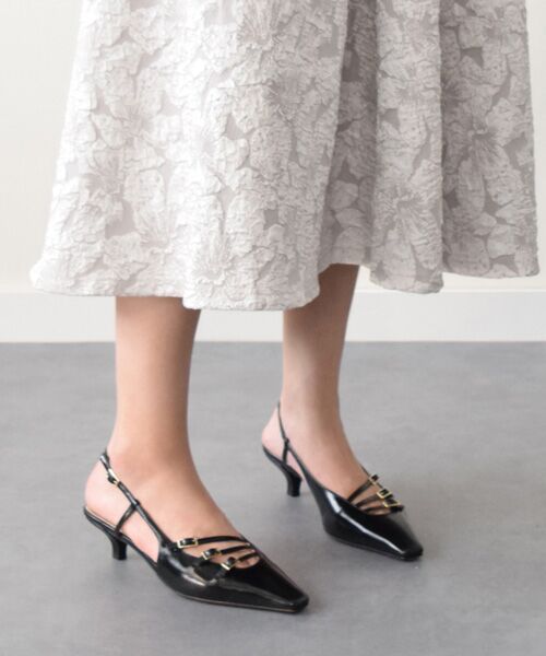 INTER-CHAUSSURES / インター ショシュール パンプス | 【FABIO RUSCONI】スクエアトウベルテッドバックバンド（ブラックエナメル）