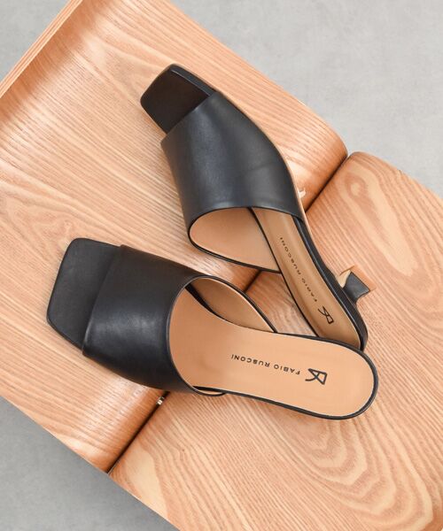 INTER-CHAUSSURES / インター ショシュール サンダル | 【FABIO RUSCONI】スクエアトウスプールヒールミュール（ブラック）