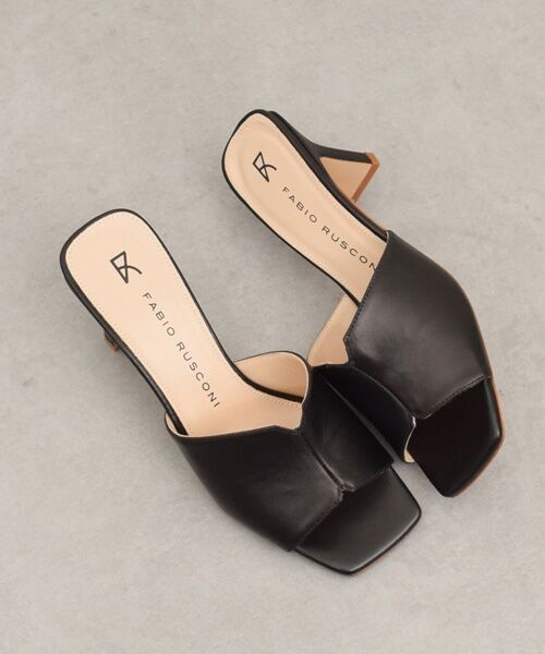 INTER-CHAUSSURES / インター ショシュール サンダル | 【FABIO RUSCONI】スクエアトウセンターシームミュール（ブラック）
