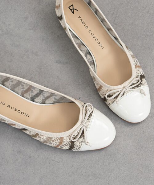 INTER-CHAUSSURES / インター ショシュール バレエシューズ | 【FABIO RUSCONI】ラウンドトウチュールネットバレエ（アイボリーコンビ）