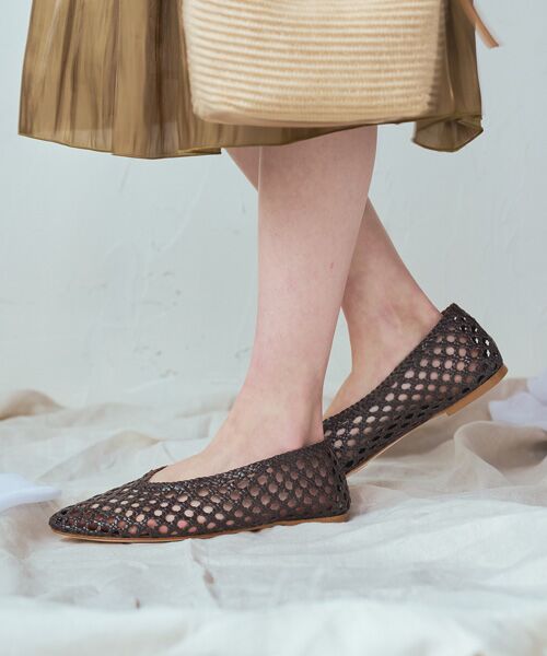 INTER-CHAUSSURES / インター ショシュール フラットシューズ | 【FABIO RUSCONI】ラウンドトウメッシュバレエ（ダークブラウン）