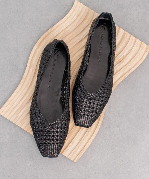INTER-CHAUSSURES / インター ショシュール フラットシューズ | 【FABIO RUSCONI】スクエアトウメッシュバレエ（ブラック）