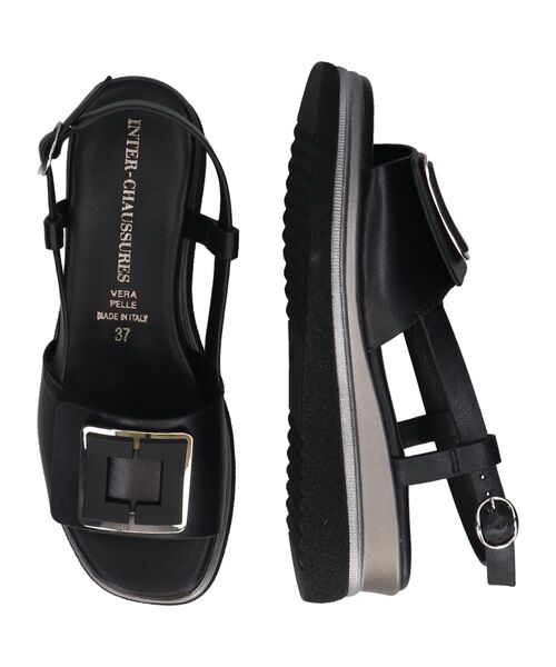 INTER-CHAUSSURES / インター ショシュール サンダル | 【INTER-CHAUSSURES】バックルウエッジバックバンドサンダル（ブラック）