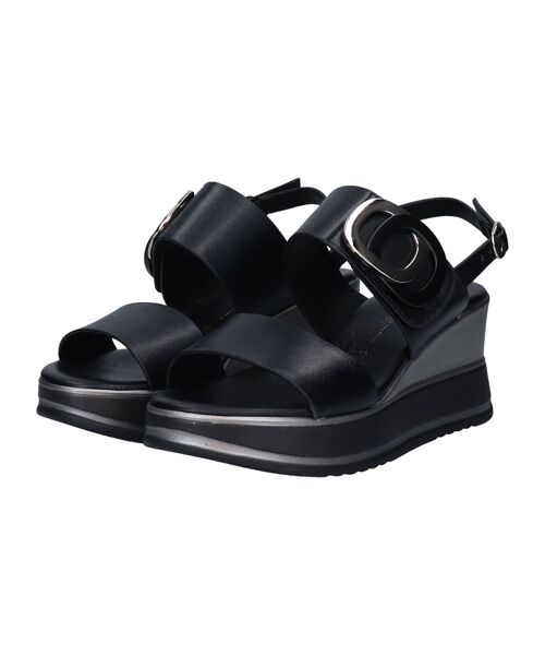 INTER-CHAUSSURES / インター ショシュール サンダル | 【INTER-CHAUSSURES】バックルウエッジサンダル（ブラックコンビ）