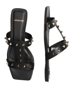 INTER-CHAUSSURES / インター ショシュール サンダル | 【CARRANO】スクエアトゥスタッズフラットサンダル