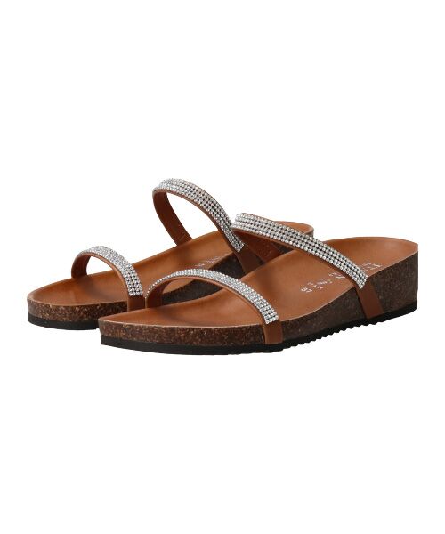 INTER-CHAUSSURES / インター ショシュール サンダル | 【ITALIAN SHOEMAKERS】ダブルラインストーンフットベッドサンダル（ブラウン）