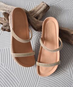 INTER-CHAUSSURES / インター ショシュール サンダル | 【ITALIAN SHOEMAKERS】ダブルラインストーンクッションインソールサンダル