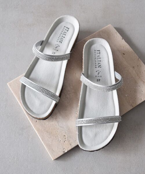 INTER-CHAUSSURES / インター ショシュール サンダル | 【ITALIAN SHOEMAKERS】ダブルラインストーンクッションインソールサンダル（シルバー）