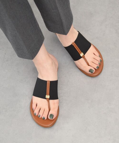 INTER-CHAUSSURES / インター ショシュール サンダル | 【ITALIAN SHOEMAKERS】メタルパーツエラスティックトングサンダル（ブラックコンビ）