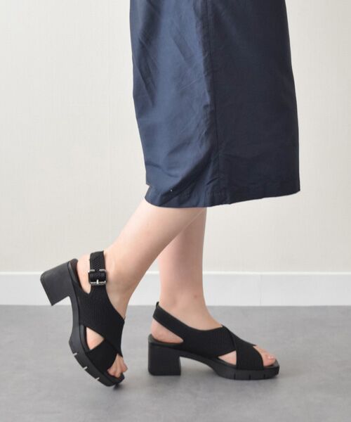 INTER-CHAUSSURES / インター ショシュール サンダル | 【bussola】ニットスリングバックヒールサンダル（ブラック雑材）