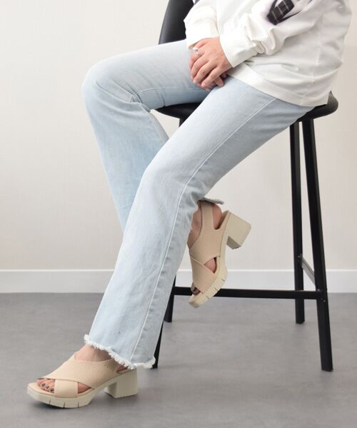 INTER-CHAUSSURES / インター ショシュール サンダル | 【bussola】ニットスリングバックヒールサンダル（ベージュ雑材）