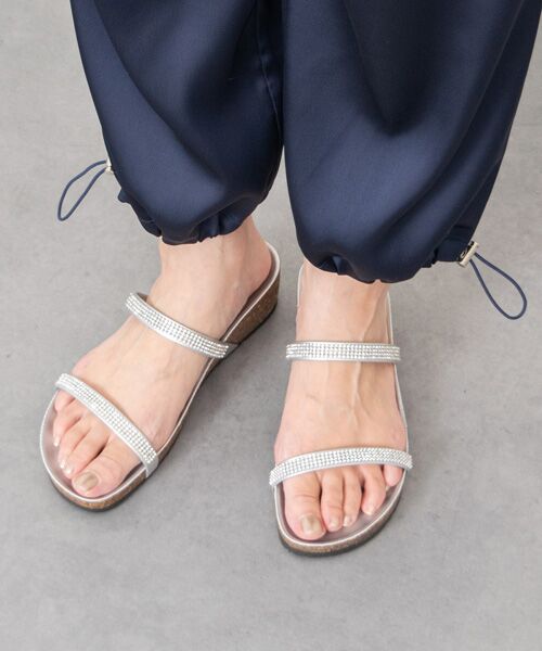 INTER-CHAUSSURES / インター ショシュール サンダル | 【ITALIAN SHOEMAKERS】ラインストーンダブルストラップサンダル（シルバー）