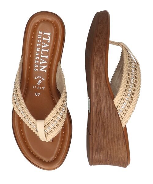 INTER-CHAUSSURES / インター ショシュール サンダル | 【ITALIAN SHOEMAKERS】ラインストーンアクセントトングサンダル（ベージュ雑材）