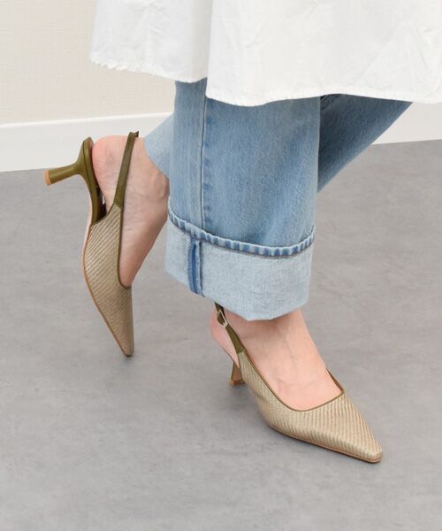 INTER-CHAUSSURES / インター ショシュール パンプス | 【ANGEL ALARCON】ポインテッドトウラフィアバックバンド（カーキ雑材）