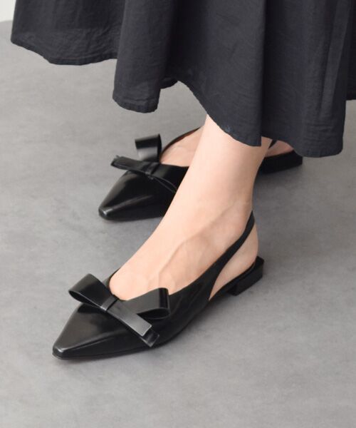 INTER-CHAUSSURES / インター ショシュール パンプス | 【ANGEL ALARCON】ポインテッドトウローヒールリボンパンプス（ブラック）