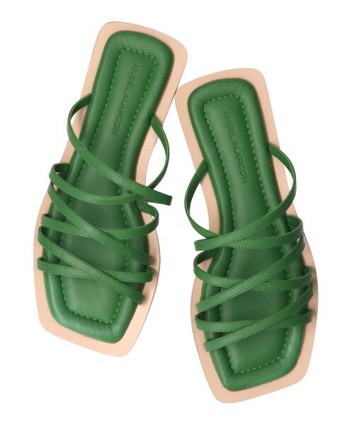 INTER-CHAUSSURES / インター ショシュール サンダル | 【ANGEL ALARCON】スクエアトウストラップフラットサンダル（グリーン）