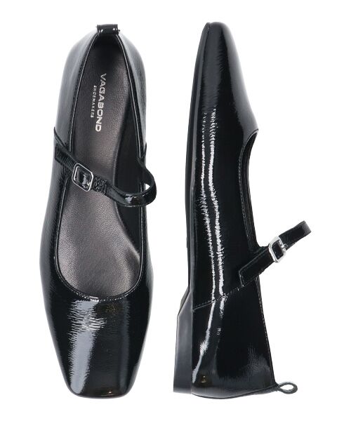 INTER-CHAUSSURES / インター ショシュール フラットシューズ | 【VAGABOND】ワンストラップサケットフラットパンプス（ブラックエナメル）