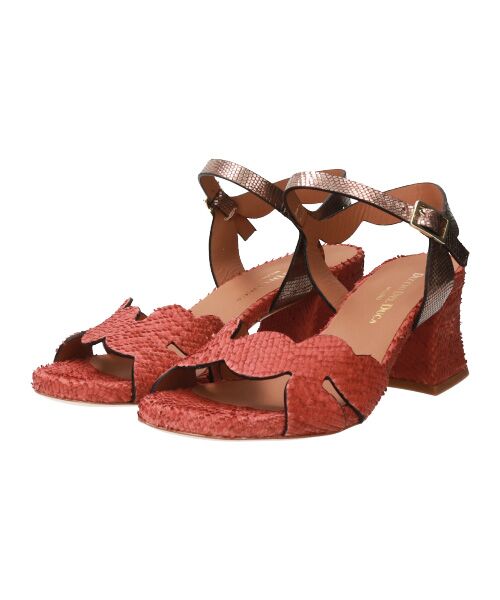 INTER-CHAUSSURES / インター ショシュール サンダル | 【DUCCIO DEL DUCA】異素材コンビチャンキーヒールサンダル（レッドブラウンコンビ）