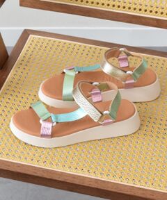 【Oh my Sandals】カラーコンビ厚底ベルクロサンダル