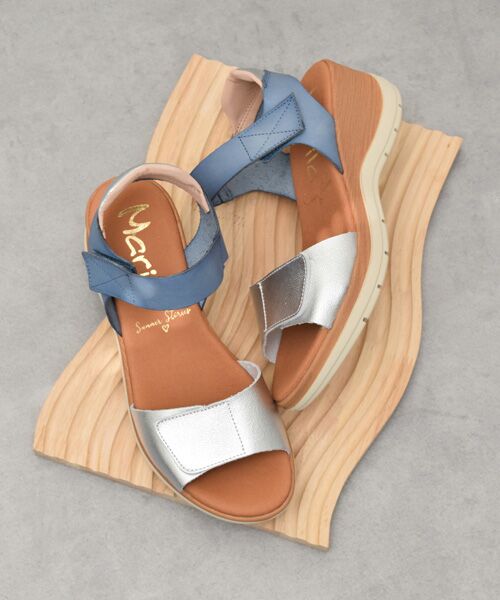 INTER-CHAUSSURES / インター ショシュール サンダル | 【MARILA】異素材コンビウエッジサンダル（ブルーコンビ）