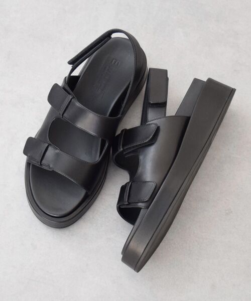 INTER-CHAUSSURES / インター ショシュール サンダル | 【EMILE】厚底ベルクロフットベッドサンダル（ブラック）