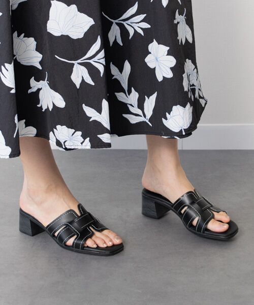 INTER-CHAUSSURES / インター ショシュール サンダル | 【Oh my Sandals】チャンキーヒールレザーサンダル（ブラック）
