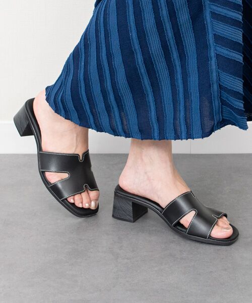 INTER-CHAUSSURES / インター ショシュール サンダル | 【Oh my Sandals】チャンキーヒールレザーミュールサンダル（ブラック）