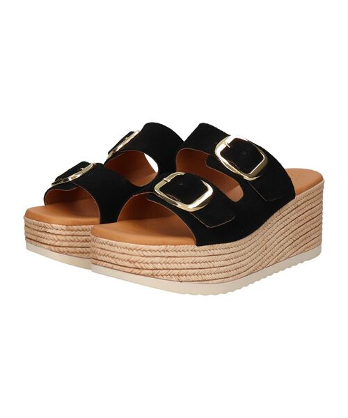 INTER-CHAUSSURES / インター ショシュール サンダル | 【Oh my Sandals】ダブルバックル厚底ウエッジサンダル（ブラックスウェード）