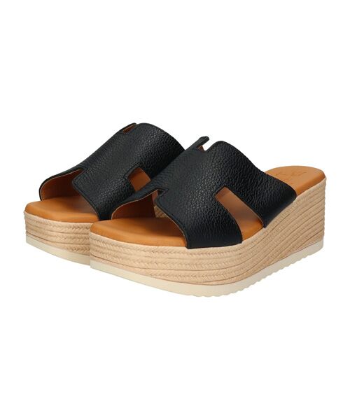 INTER-CHAUSSURES / インター ショシュール サンダル | 【Oh my Sandals】厚底ウエッジレザーサンダル（ブラック）