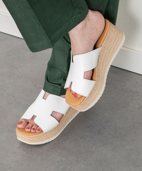 INTER-CHAUSSURES / インター ショシュール サンダル | 【Oh my Sandals】厚底ウエッジレザーサンダル(ホワイト)