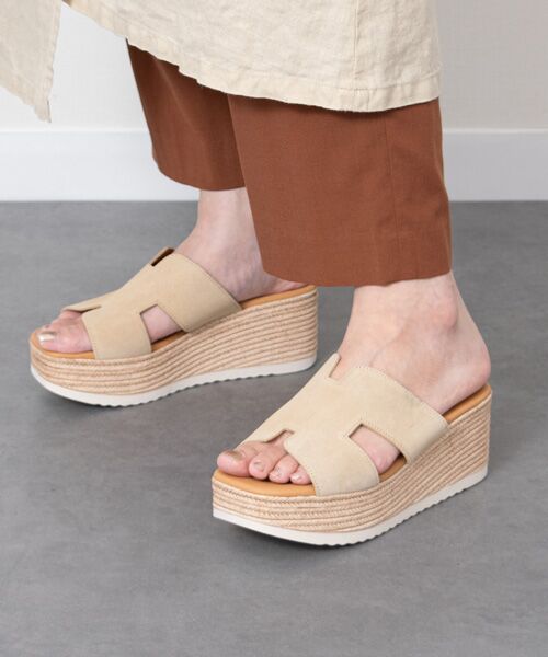 INTER-CHAUSSURES / インター ショシュール サンダル | 【Oh my Sandals】厚底ウエッジレザーサンダル(ベージュスウェード)