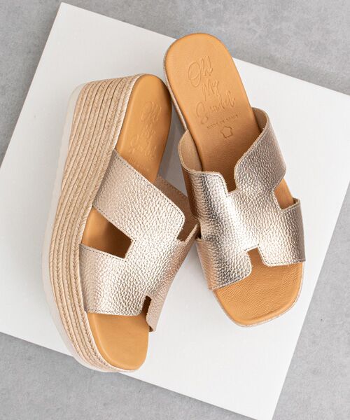 INTER-CHAUSSURES / インター ショシュール サンダル | 【Oh my Sandals】厚底ウエッジレザーサンダル(シルバー)